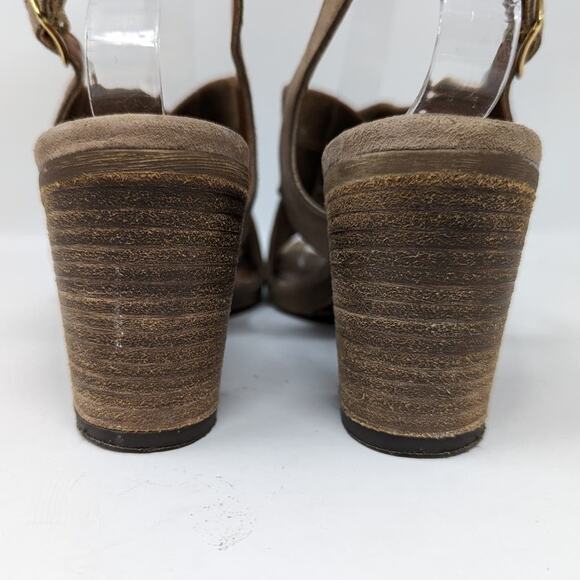 Mariella Suede Open Toe Sling Back Block Heel Sandal Tan - Picture 3 of 11